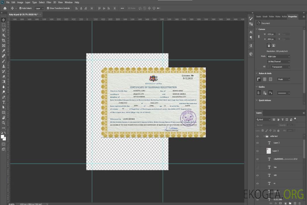 Modèle PSD de certificat de mariage de Lettonie template